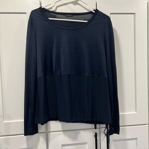 AKRIS silk cinch tie hem blouse womens 10 long sleeve sophisticated luxury Navy